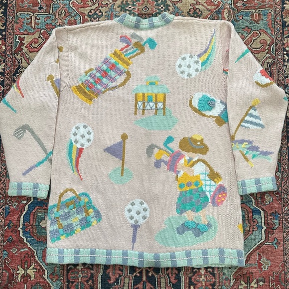 Vintage Berek 2 3D Knit Golf Cardigan Sweater Women’s M, Novelty Whimsical - Picture 3 of 10